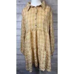 Easel boutique mustard plaid tiered babydoll dress tunic ladies size L